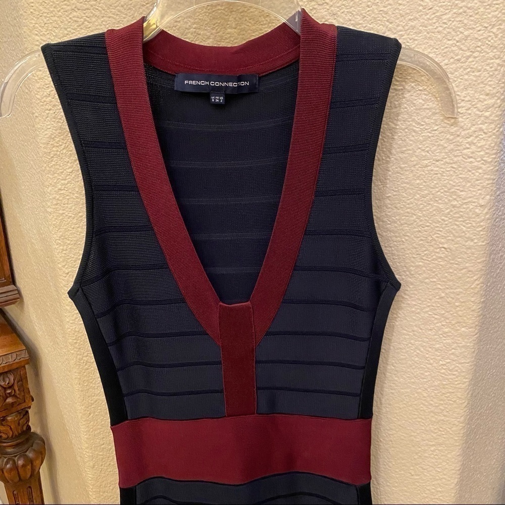 FRENCH CONNECTION Burgundy Navy Bandage Dress-2 - Picture 2 of 7